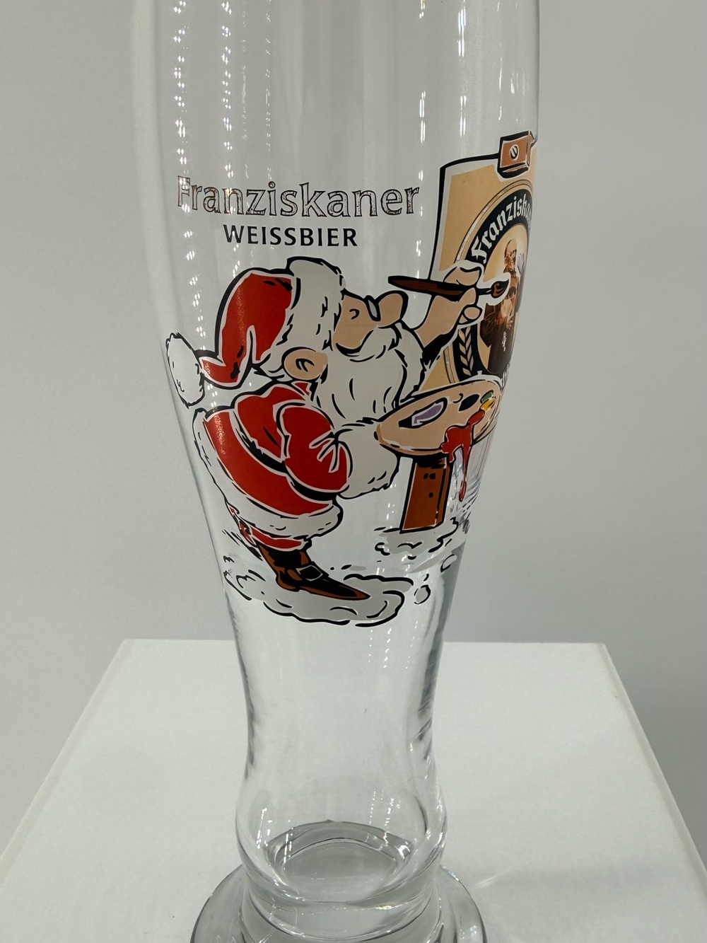 Franziskaner Weissbier Santa Glass - Clear with Red and Brown Artwork